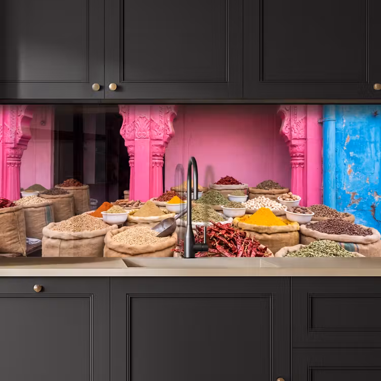 Keuken achterwand - Kruiden - Markt - Roze - Kruiden - Markt - Roze keuken achterwand 2 middel
