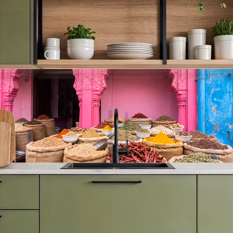 Keuken achterwand - Kruiden - Markt - Roze - Kruiden - Markt - Roze keuken achterwand 2 middel
