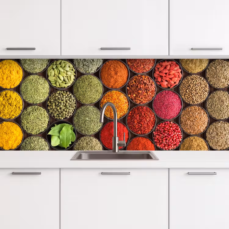 Kruiden - Schaaltjes - Kleurrijk - Textuur keuken achterwand 2 middel -3d
