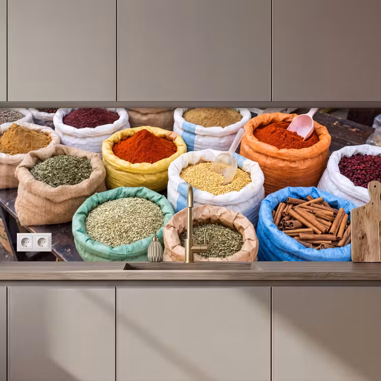 Keuken achterwand - Kruiden - Zakken - Markt - Kruiden - Zakken - Markt keuken achterwand 2 middel zz_3dshopping