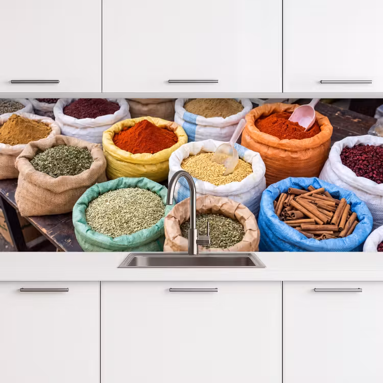 Keuken achterwand - Kruiden - Zakken - Markt - Kruiden - Zakken - Markt keuken achterwand 2 middel