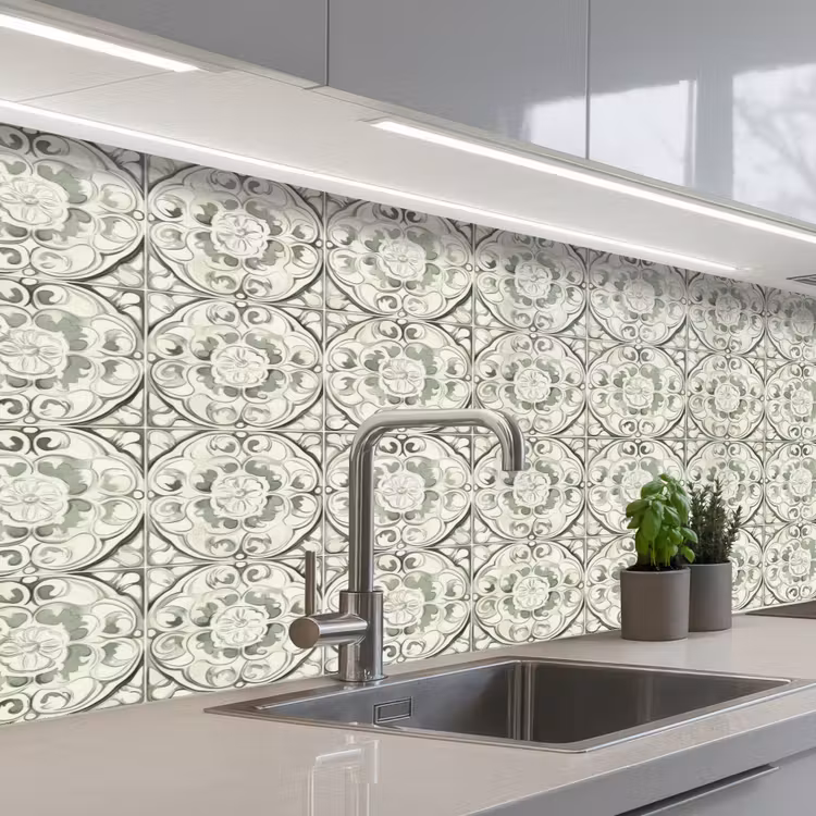 Krulornament - Tegel - Groen keuken achterwand 2 middel 871 -3d_schuin