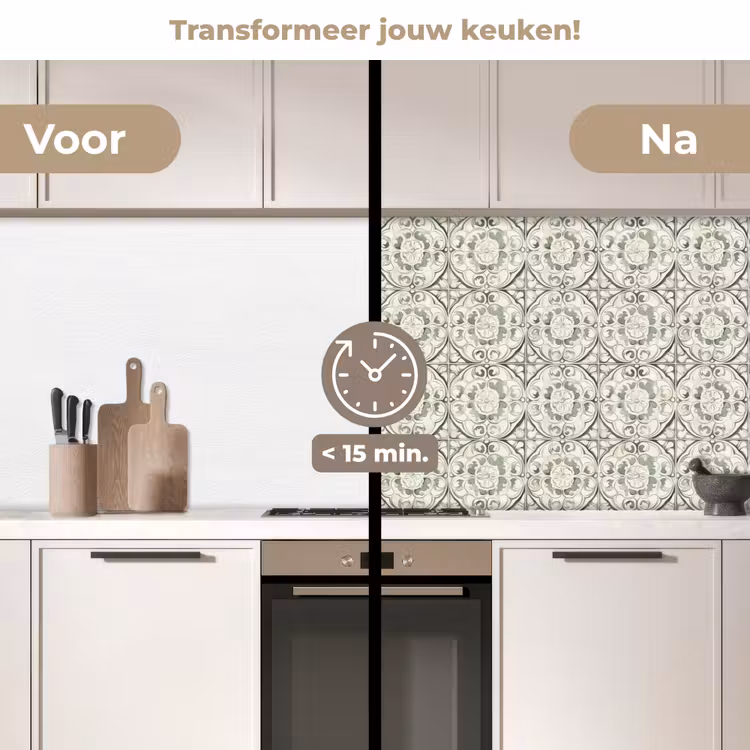 Krulornament - Tegel - Groen keuken achterwand 2 middel 871 -voor-na2_NL