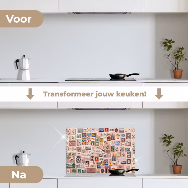 Kunst - Collectie - Decoratie - Modern - Kleurrijk keuken achterwand spatscherm klein -voor_na_NL