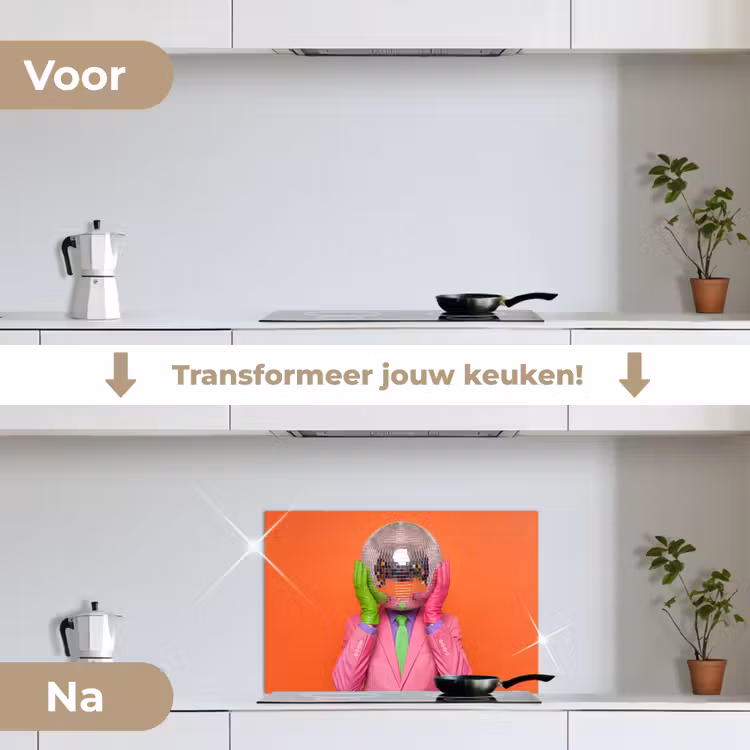 Kunst - Disco bal - Kleurrijk - Modern - Studio keuken achterwand spatscherm klein -voor_na_NL