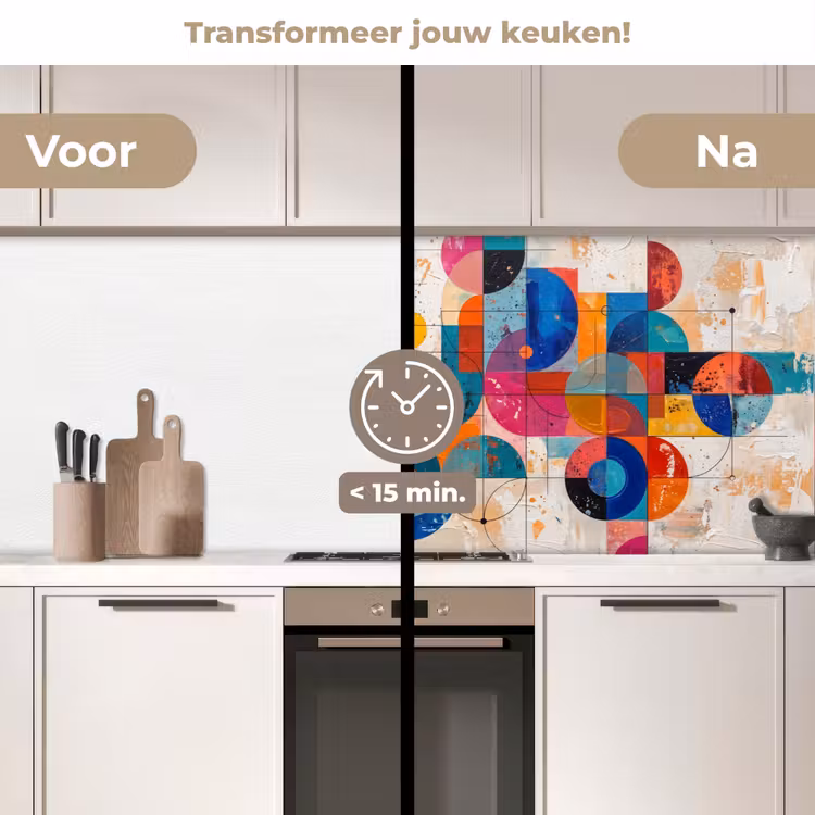 Kunst - Geometrisch - Abstract - Kleurrijk keuken achterwand 2 middel -voor-na2_NL