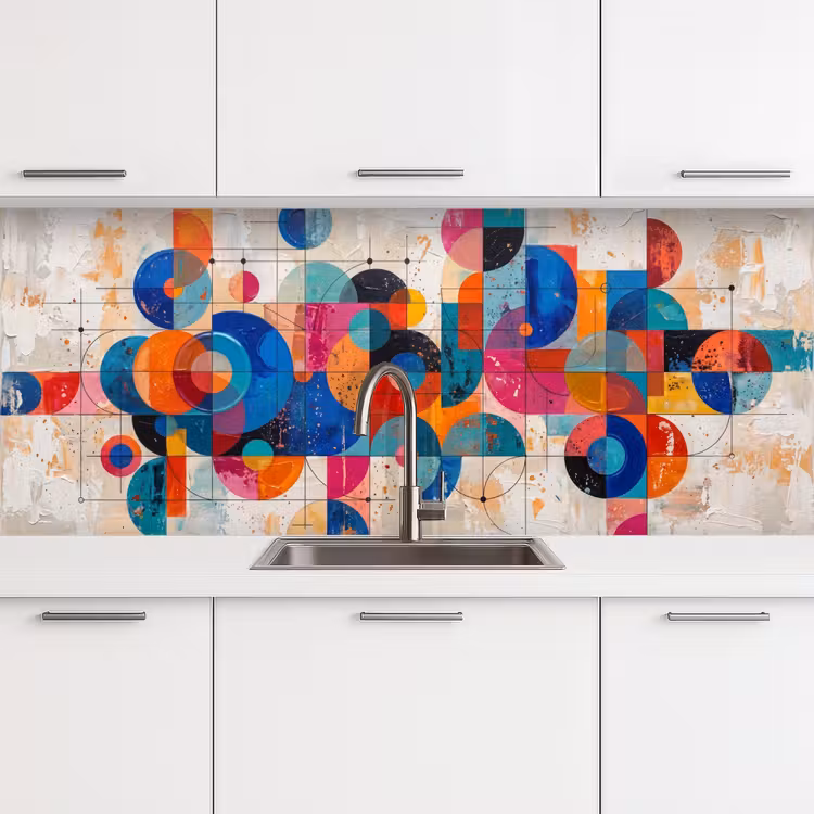Kunst - Geometrisch - Abstract - Kleurrijk keuken achterwand 2 middel -3d