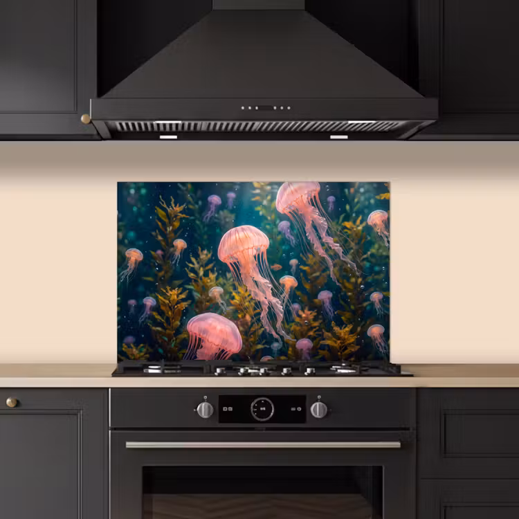 Kwal - Roze - Onderwater - Zeeleven - Dieren keuken achterwand spatscherm klein -sfeer1