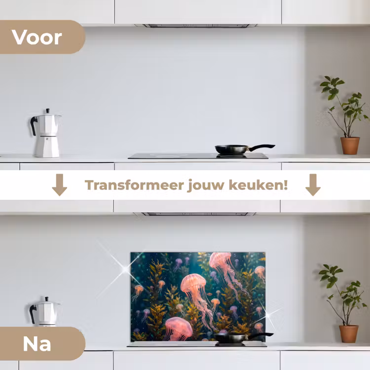 Kwal - Roze - Onderwater - Zeeleven - Dieren keuken achterwand spatscherm klein -voor_na_NL