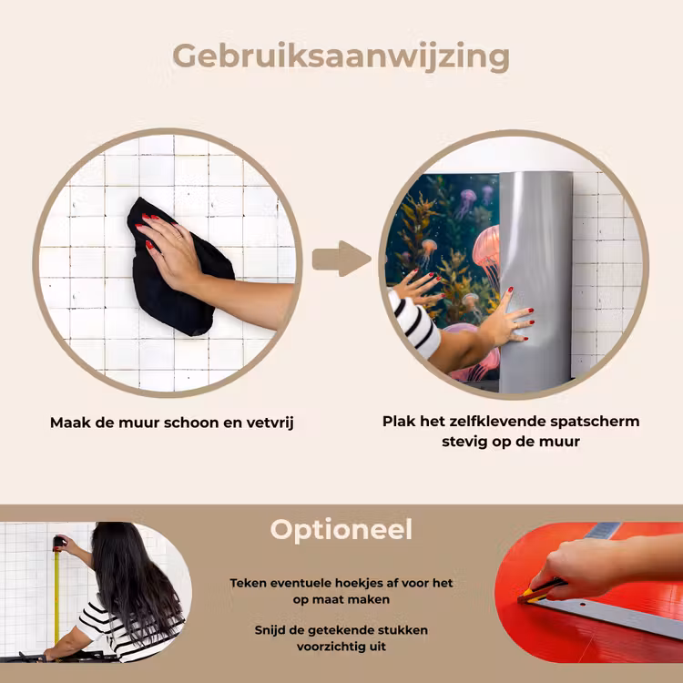 Kwal - Roze - Onderwater - Zeeleven - Dieren keuken achterwand spatscherm klein -gebruiksaanwijzing_NL