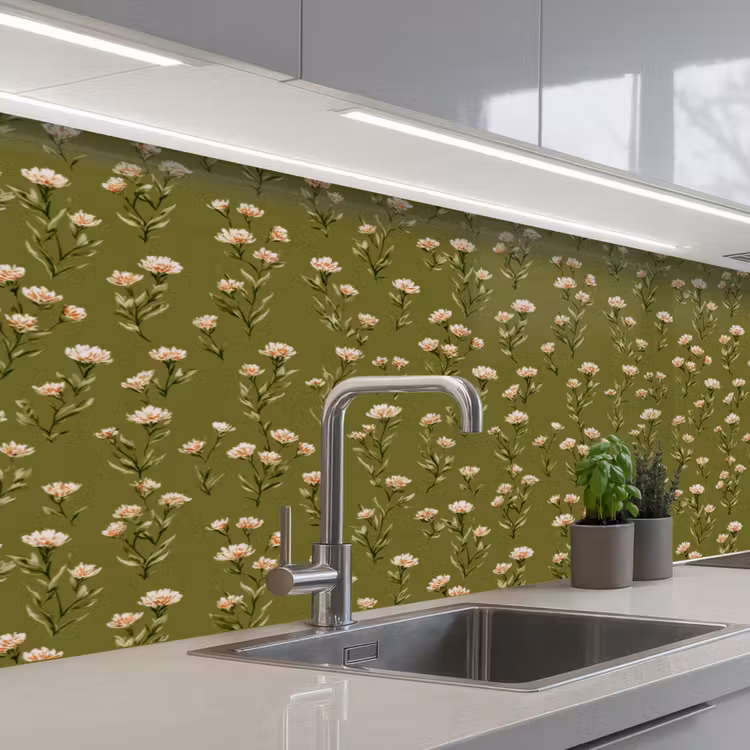 Landelijk - Bloemen - Groen keuken achterwand 2 middel 871 -3d_schuin
