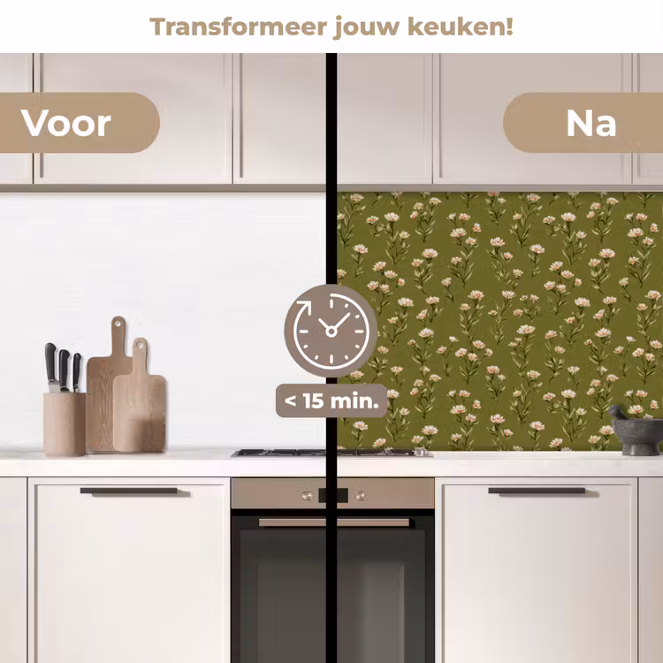 Landelijk - Bloemen - Groen keuken achterwand 2 middel 871 -voor-na2_NL