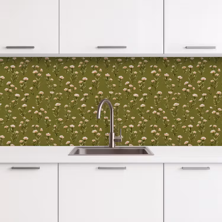 Landelijk - Bloemen - Groen keuken achterwand 2 middel 871 -3d