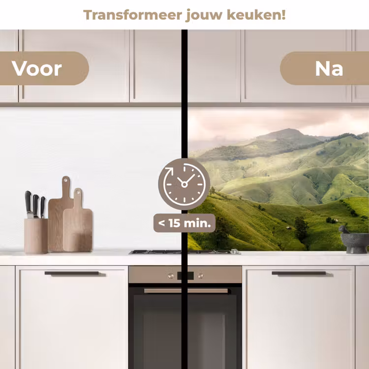 Landschap - Heuvels - Groen keuken achterwand 2 middel -voor-na2_NL
