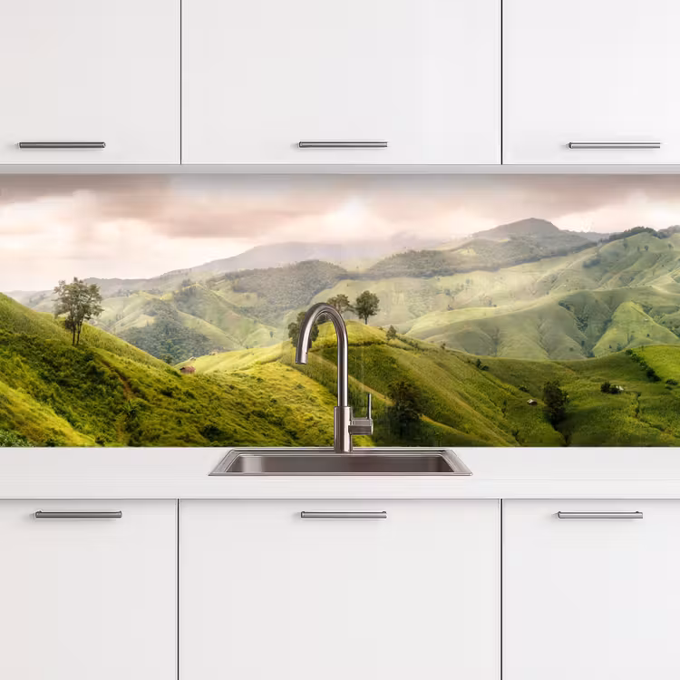 Landschap - Heuvels - Groen keuken achterwand 2 middel -3d
