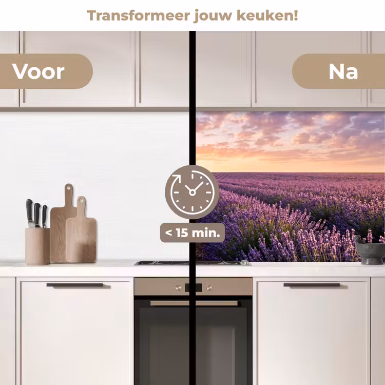 Landschap - Lavendelveld - Paars keuken achterwand 2 middel -voor-na2_NL