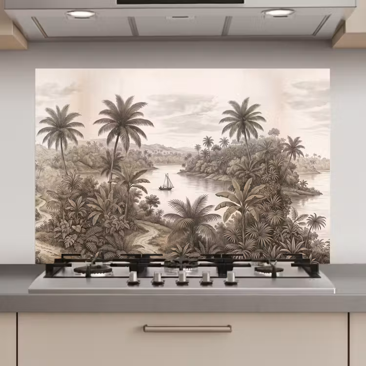Landschap - Rivier - Boot - Tropisch - Vintage keuken achterwand spatscherm klein -3d_website