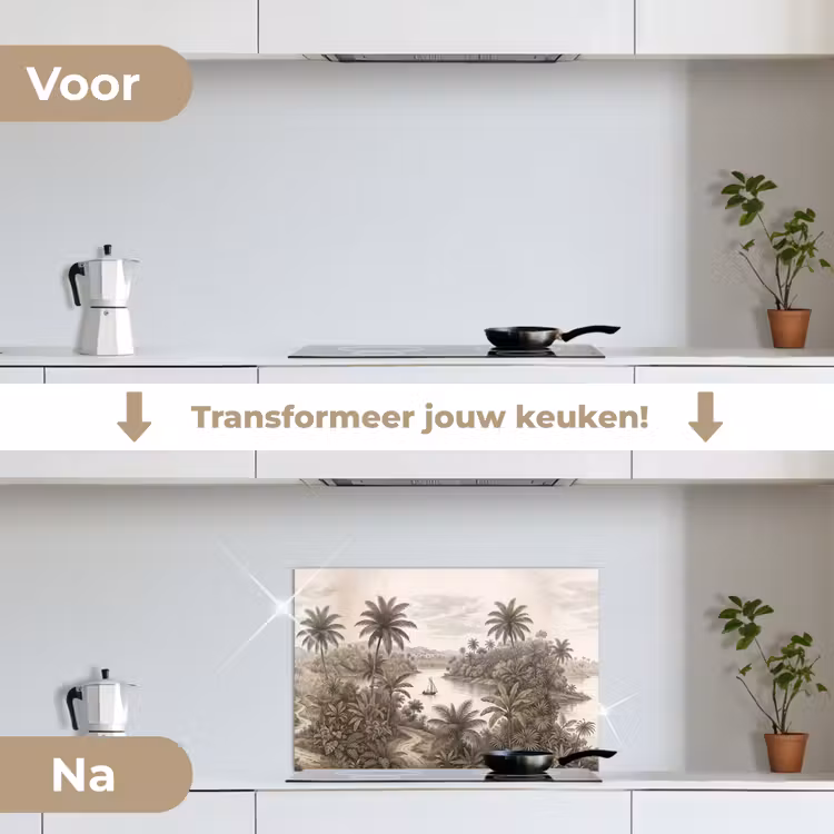 Landschap - Rivier - Boot - Tropisch - Vintage keuken achterwand spatscherm klein -voor_na_NL