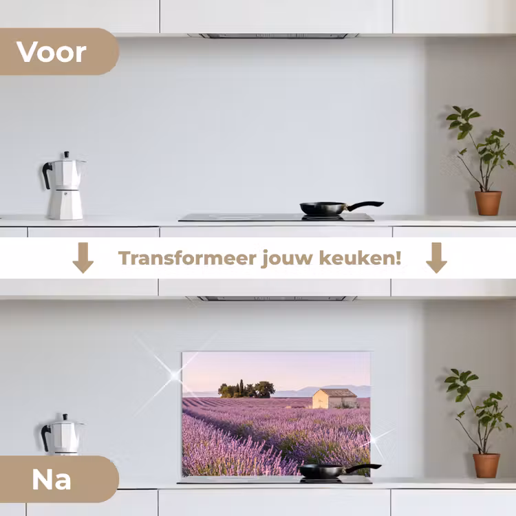 Lavendel - Landschap - Sereen - Paars keuken achterwand 2 middel -voor-na2_NL