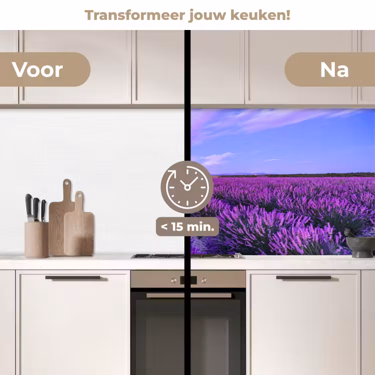 Lavendel - Paars - Bloemen - Natuur keuken achterwand 2 middel -voor-na2_NL