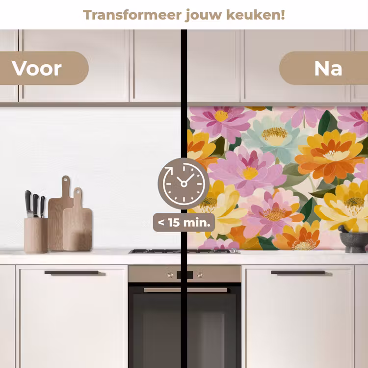 Lelies - Aquarel - Pastel keuken achterwand 2 middel 871 -voor-na2_NL