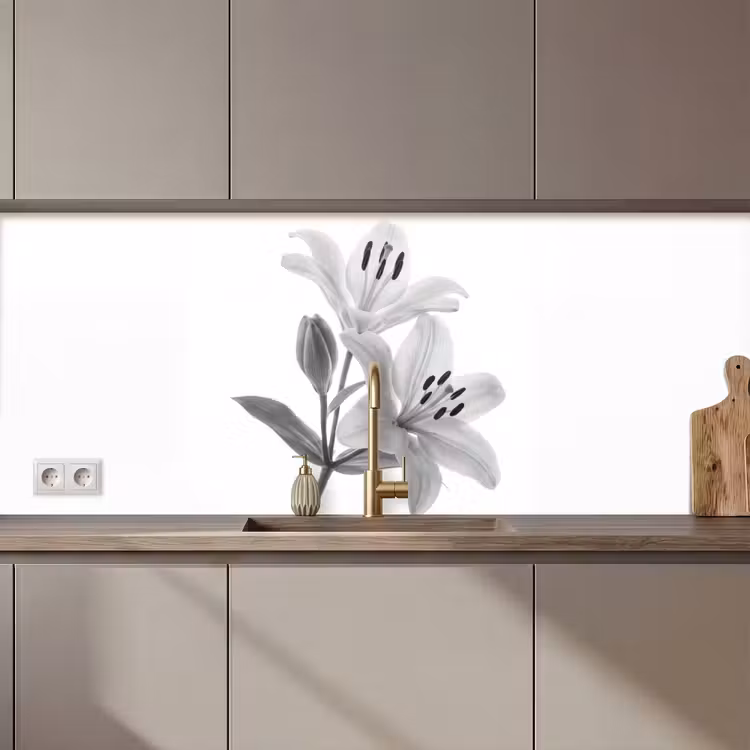 Lelies - Elegant - Zwart - Wit keuken achterwand 2 middel zz_3dshopping