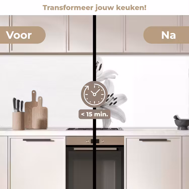 Lelies - Elegant - Zwart - Wit keuken achterwand 2 middel -voor-na2_NL