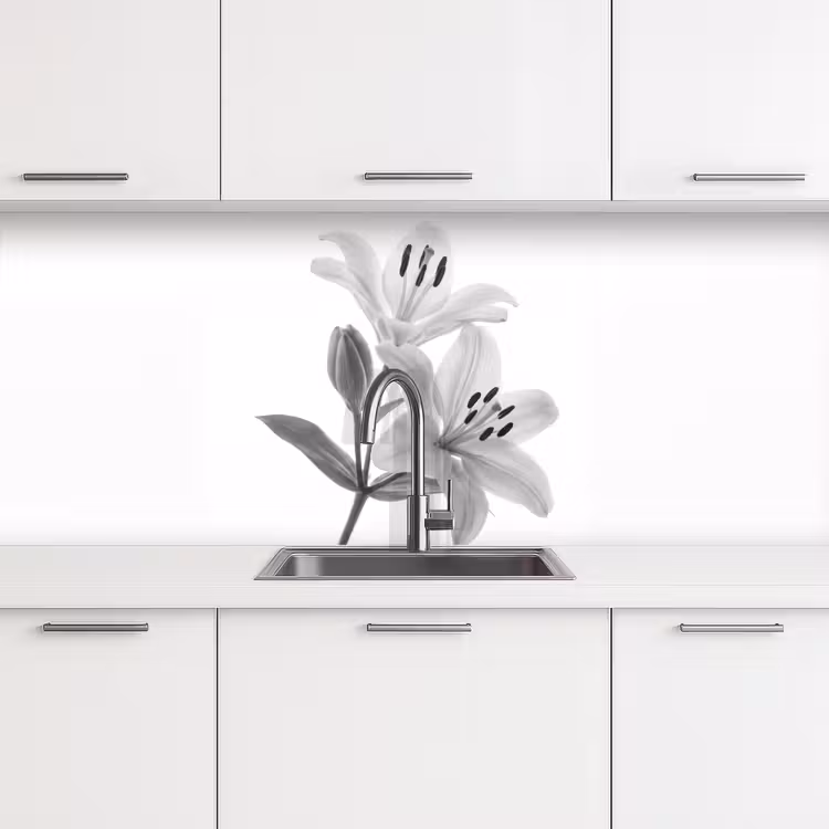 Lelies - Elegant - Zwart - Wit keuken achterwand 2 middel -3d
