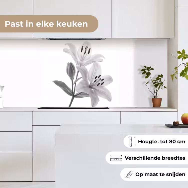 Lelies - Elegant - Zwart - Wit keuken achterwand 2 middel -sfeer4_NL