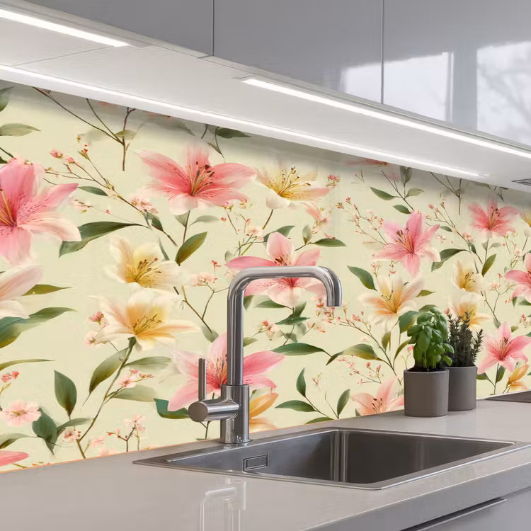 Lelies - Sereen - Kleurrijk keuken achterwand 2 middel 871 -3d_schuin