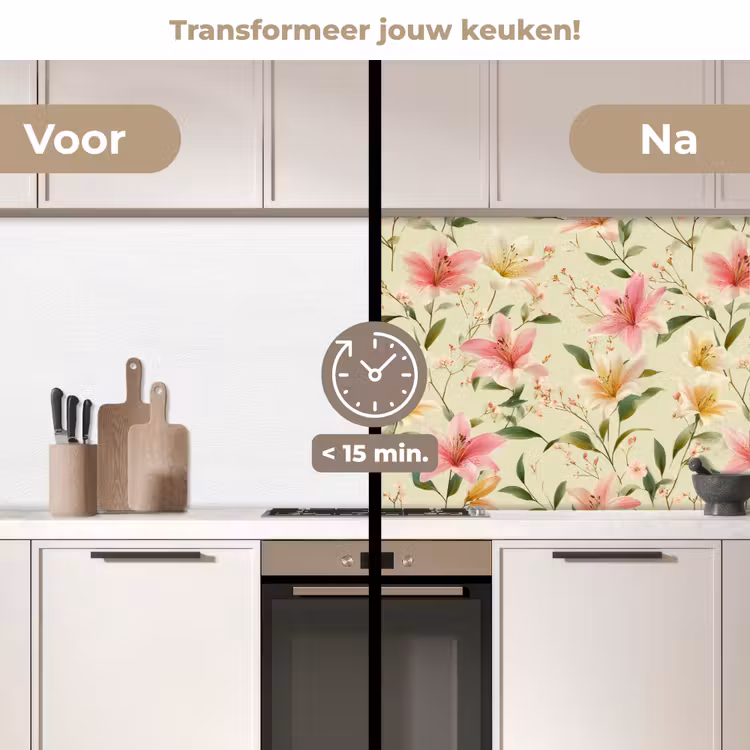 Lelies - Sereen - Kleurrijk keuken achterwand 2 middel 871 -voor-na2_NL