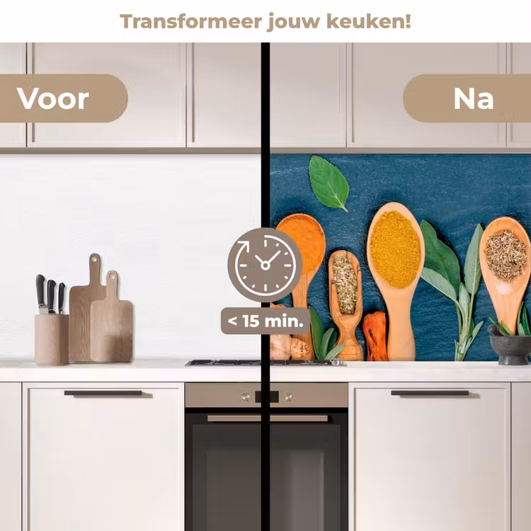 Lepels - Hout - Kruiden - Specerijen keuken achterwand 2 middel -voor-na2_NL
