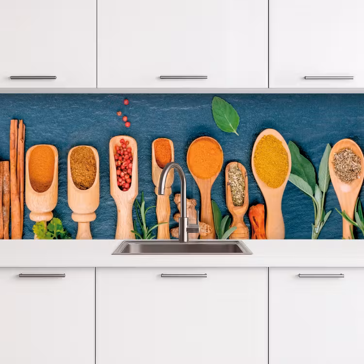 Lepels - Hout - Kruiden - Specerijen keuken achterwand 2 middel -3d