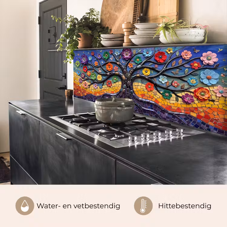 Levensboom - Mozaïek - Bloemen - Kleurrijk - Vrolijk keuken achterwand 2 middel -usp_NL