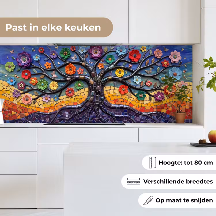 Levensboom - Mozaïek - Bloemen - Kleurrijk - Vrolijk keuken achterwand 2 middel -sfeer4_NL