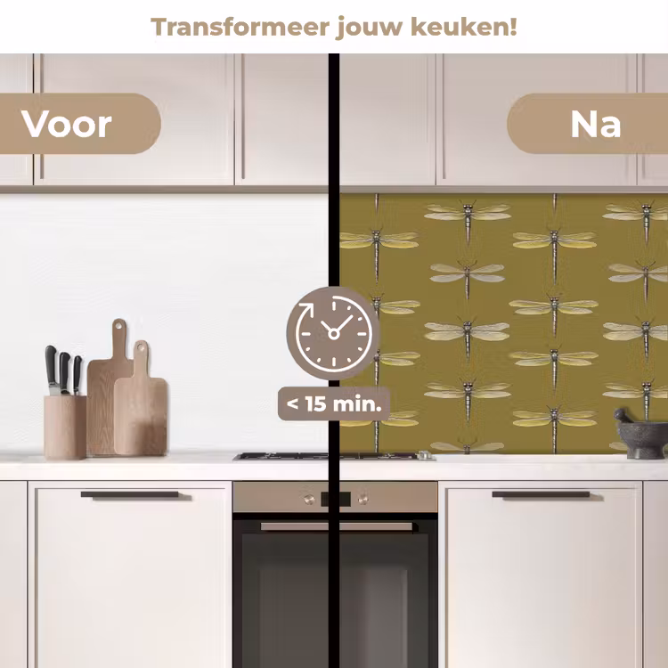 Libellen - Patroon - Groen keuken achterwand 2 middel 871 -voor-na2_NL