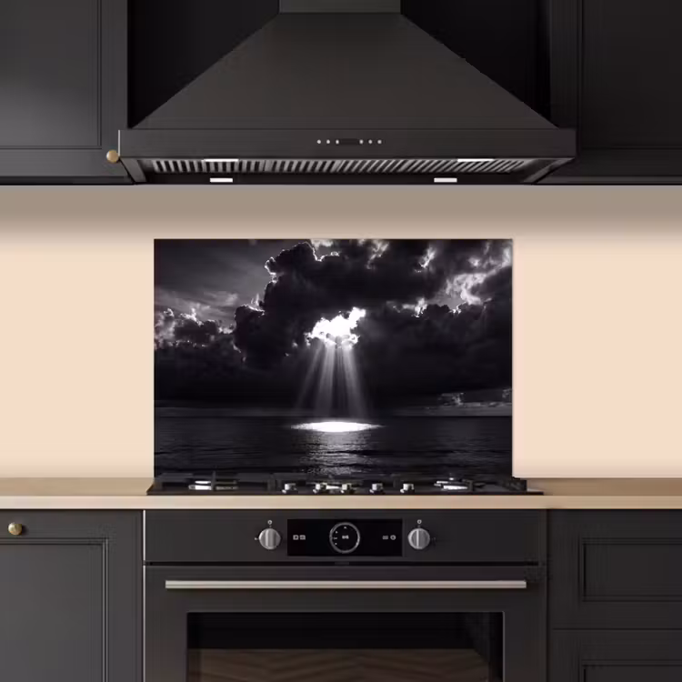 Licht - Wolken - Zee - Zwart-wit - Natuur keuken achterwand spatscherm klein -sfeer1