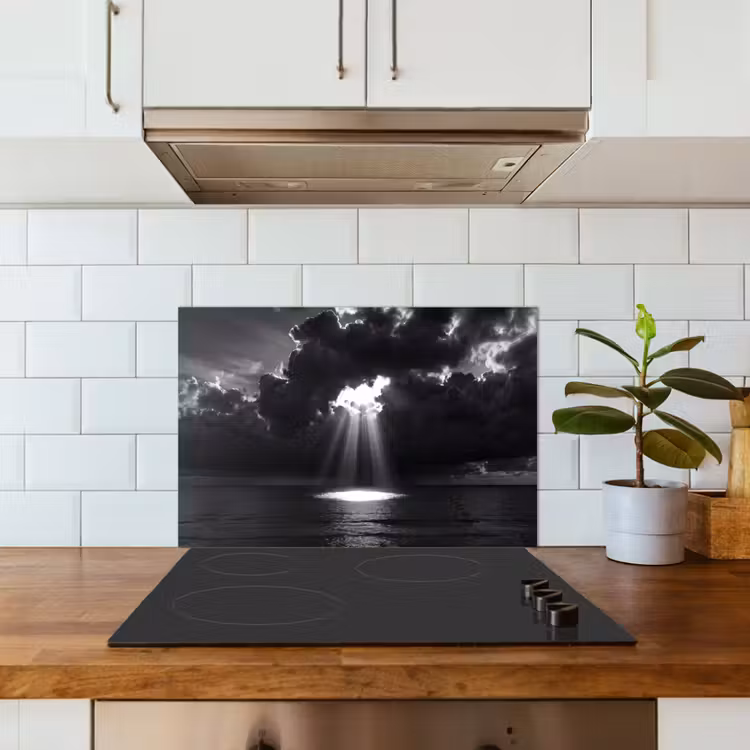 Licht - Wolken - Zee - Zwart-wit - Natuur keuken achterwand spatscherm klein -sfeer2