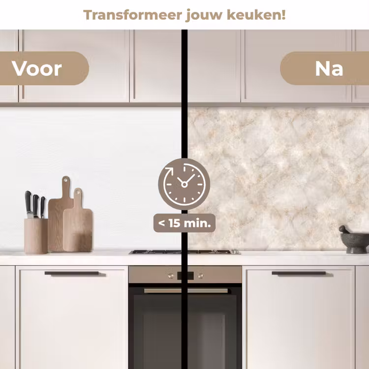 Lichtbeige - Goudbruine Nerven - Marmer keuken achterwand 2 middel 871 -voor-na2_NL