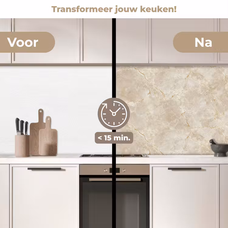 Lichtbeige - Marmer - Aders keuken achterwand 2 middel 871 -voor-na2_NL
