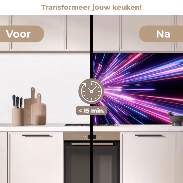 Lichtsnelheid - Ruimte - Roze - Paars keuken achterwand 2 middel -voor-na2_NL