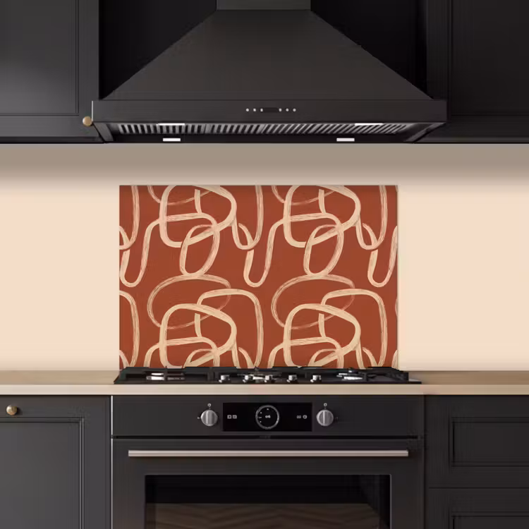 Lijnen - Abstract - Organisch - Terracotta - Crème keuken achterwand spatscherm klein 900 -sfeer1