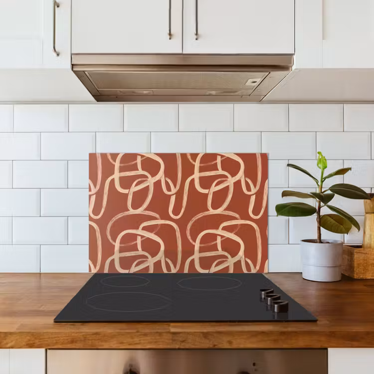 Lijnen - Abstract - Organisch - Terracotta - Crème keuken achterwand spatscherm klein 900 -sfeer2