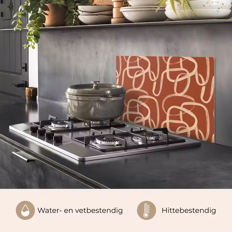 Lijnen - Abstract - Organisch - Terracotta - Crème keuken achterwand spatscherm klein 900 -usp_NL