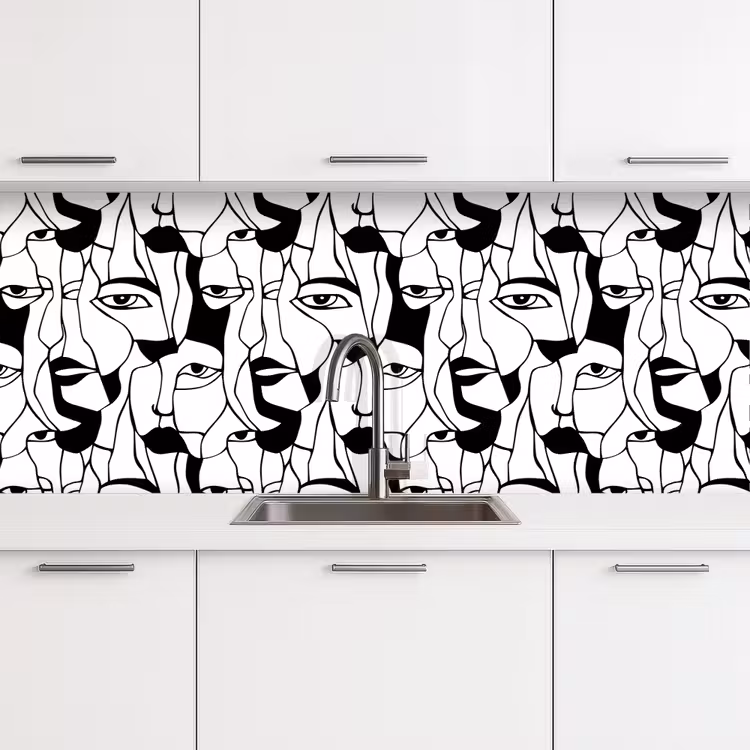Lijnen - Gezichten - Zwart - Wit keuken achterwand 2 middel 871 -3d