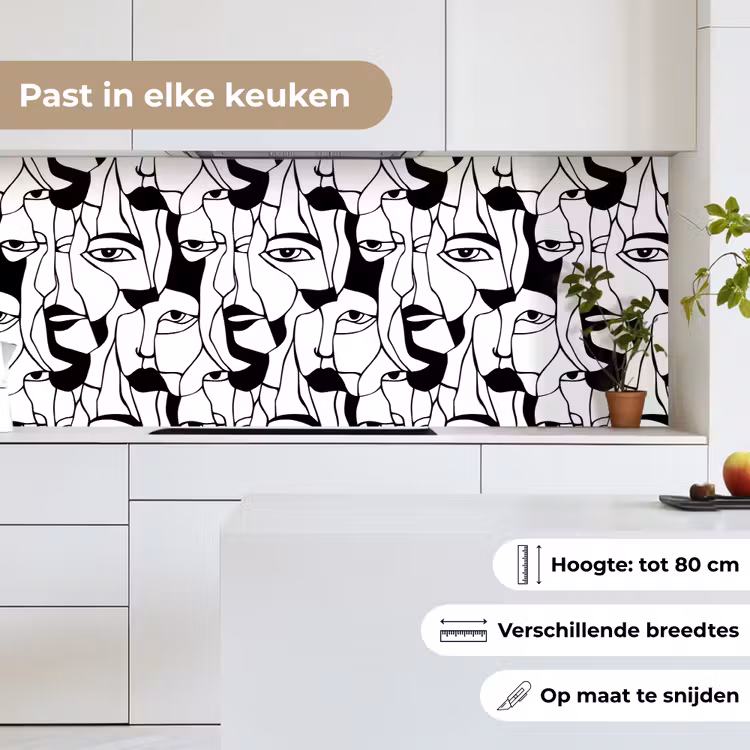Lijnen - Gezichten - Zwart - Wit keuken achterwand 2 middel 871 -sfeer4_NL