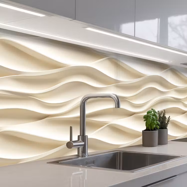 Lijnen - Golvend - Crème keuken achterwand 2 middel 871 -3d_schuin