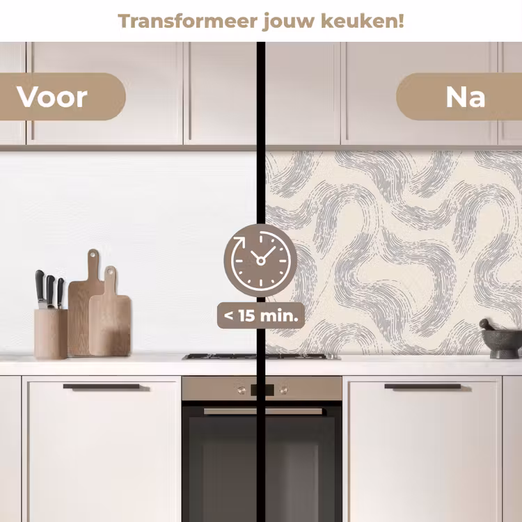 Lijnen - Patroon - Beige - Minimalistisch keuken achterwand 2 middel 871 -voor-na2_NL