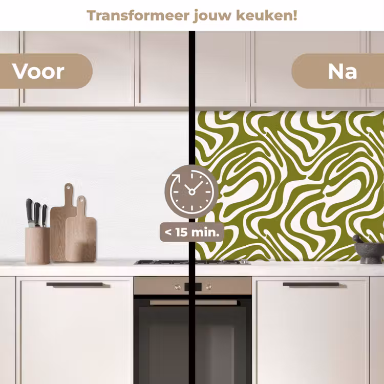 Lijnpatroon - Groen - Organisch keuken achterwand 2 middel 871 -voor-na2_NL