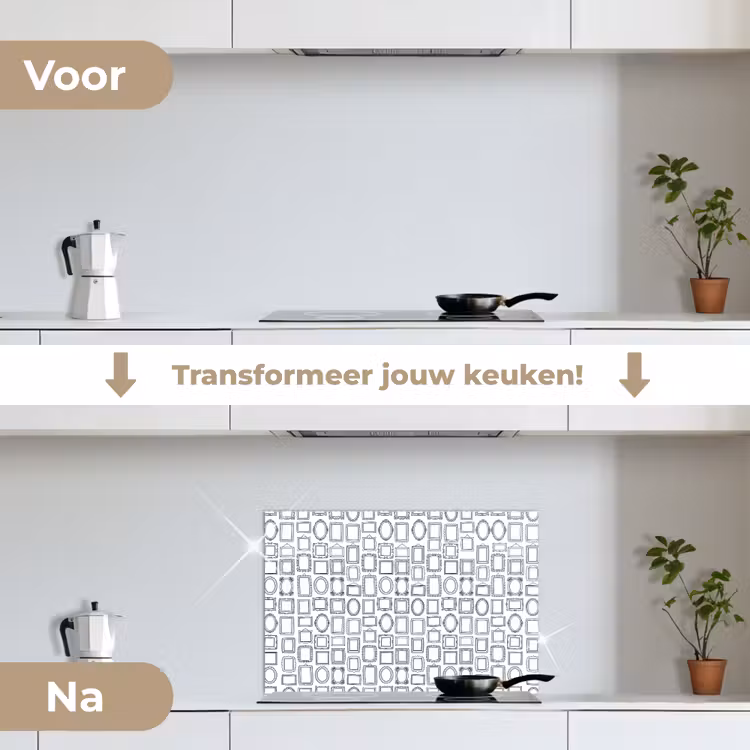 Lijsten - Patroon - Decoratie - Schets - Zwart-wit keuken achterwand spatscherm klein -voor_na_NL